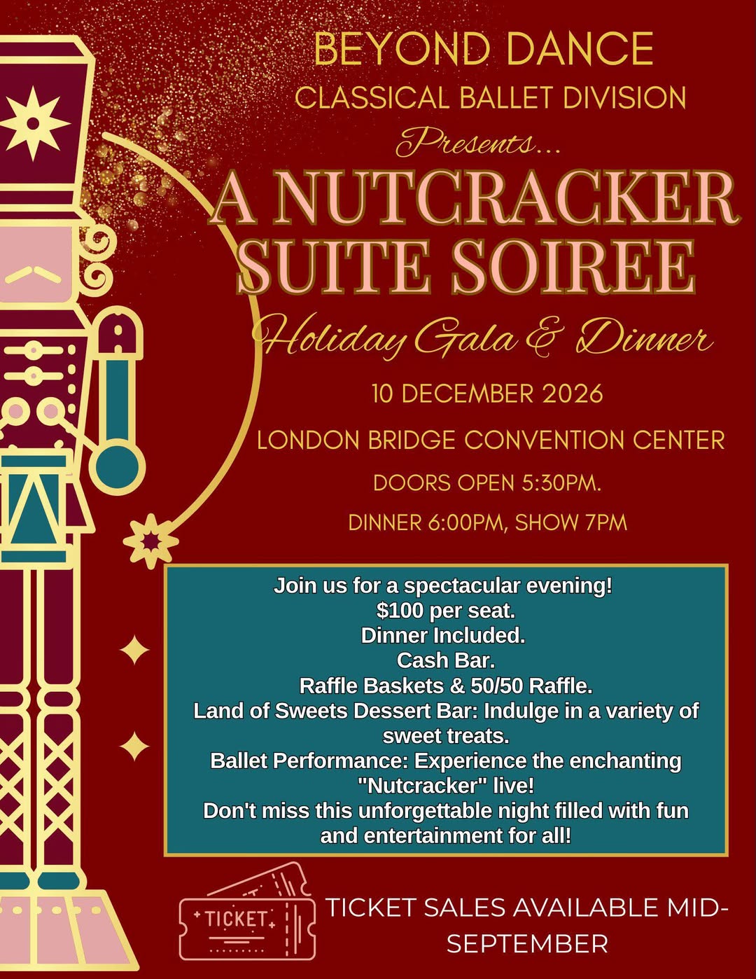 Poster for A Nutcracker Suite Soiree Holiday Gala and Dinner on December 10, 2026